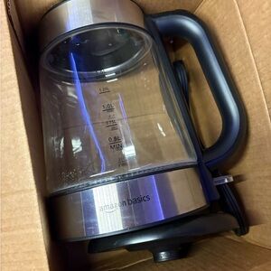 Amazon Basics Glass Electric Kettle - Silver and Black